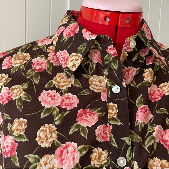 Jones New York Signature Blouse, 100% Cotton, Floral, Brown/Pink, Women's (US M) - Picture 4 of 10
